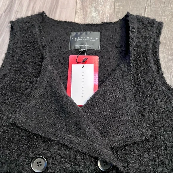 NWT Sanctuary Essential City Vest Sz S Black Double Breasted Teddy Wool Blend - Picture 9 of 16